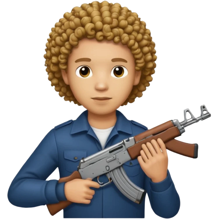 AK47 in hand, light skin male with curly hair  emoji