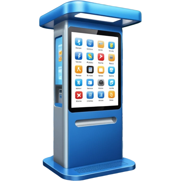 Digital Kiosk + blue interface + public info, Street Advertisements. emoji