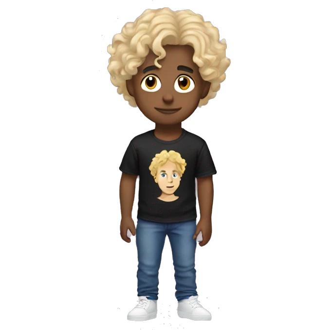 blonde boy with curly hair wearing a playboy carti t-shirt emoji
