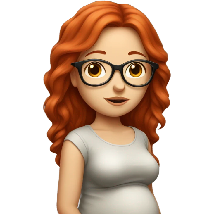red hair girl with glasses and long hair, pregnant emoji