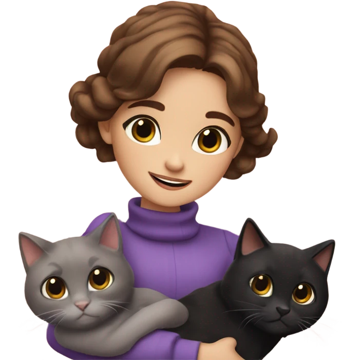 violetta girl brown hair with three black cats in her arms emoji