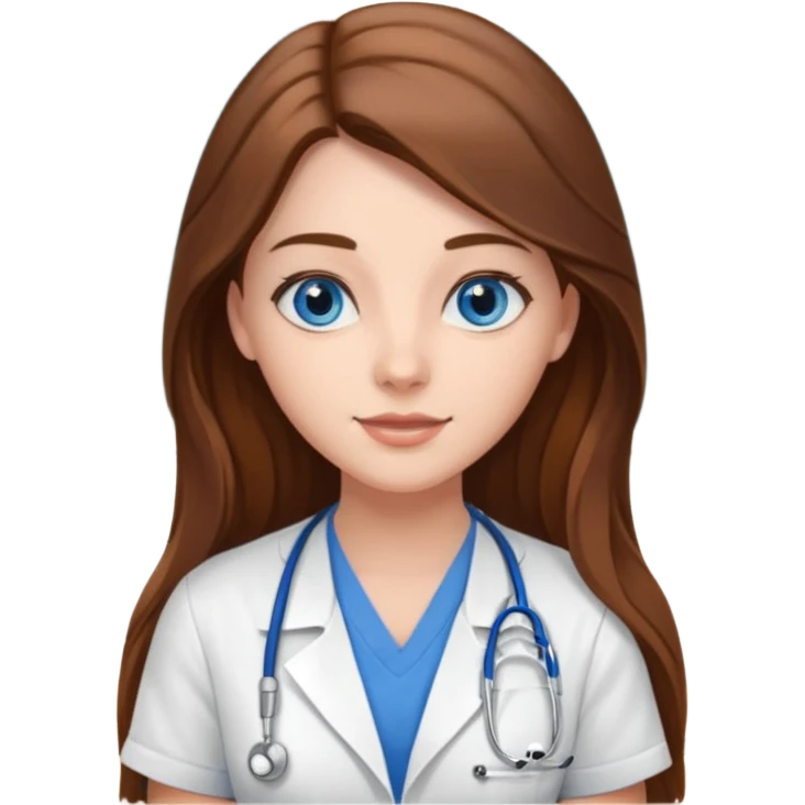 inside a classroom at university that says nursing school on the board with a pretty female nursing student with long brown hair, blue eyes emoji