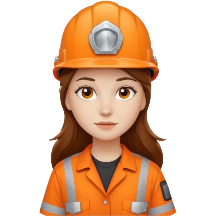 GAROTA BRANCA DE CABELOS LONGOS CASTANHOS, UNIFORME DE TRABALHO LARANJA E CAPACETE LARANJA emoji