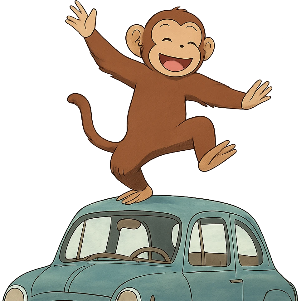 ghibli style monkey dancing on a car emoji