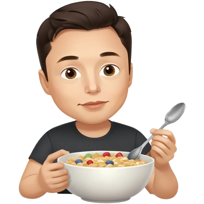 Elon Musk eating a bowl of cereal, man with short dark hair eating cereal from a bowl with a spoon emoji