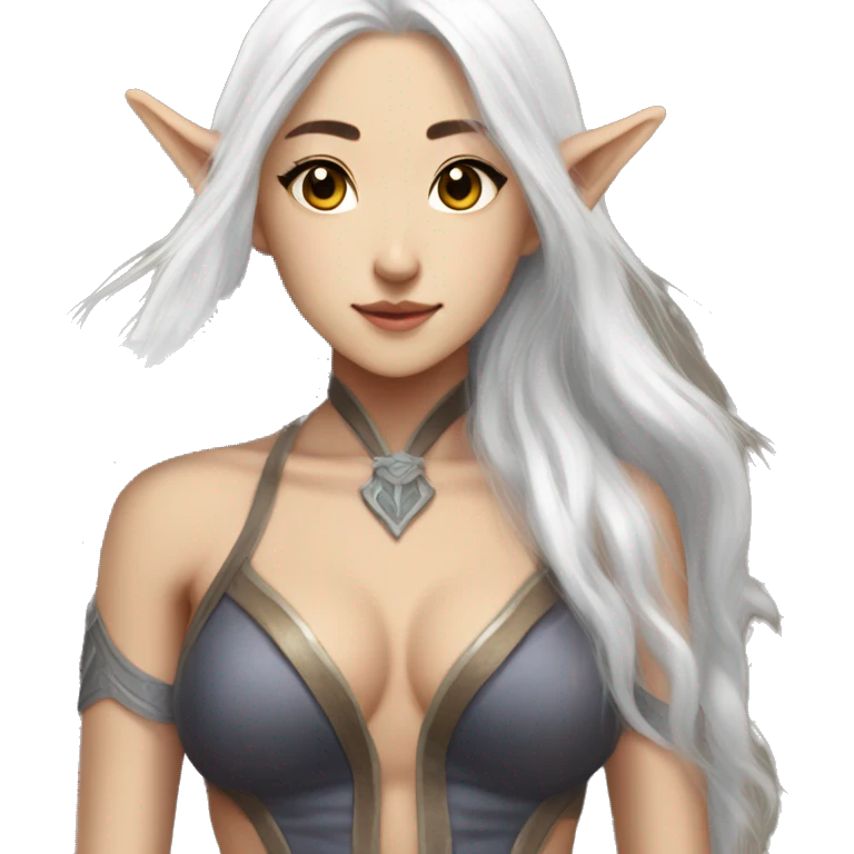 Asian feminine body abs long white hair elf  emoji