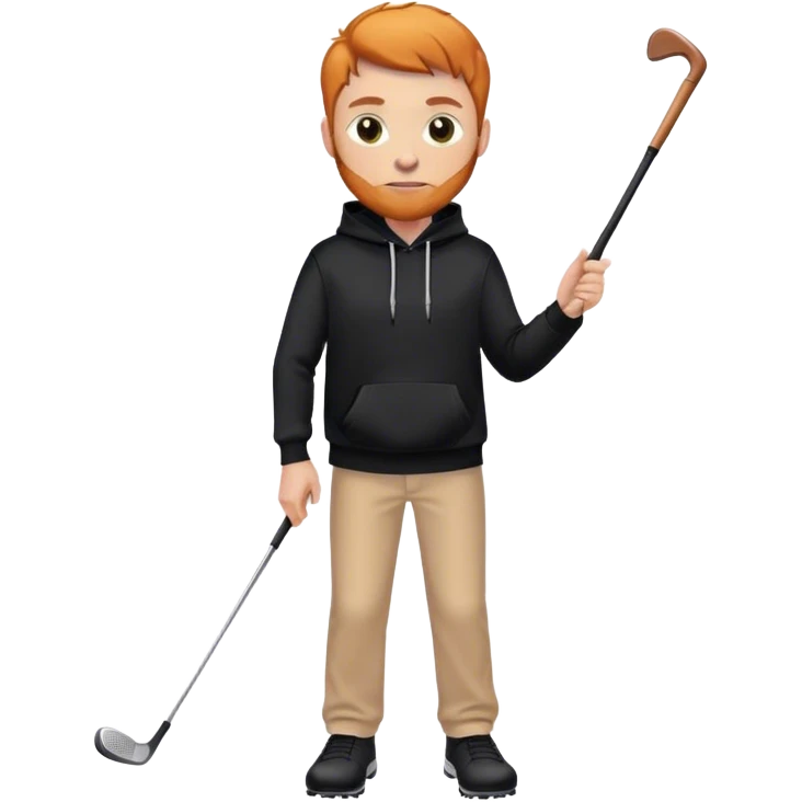 ginger adult male holding holf club wearing black hoodie emoji