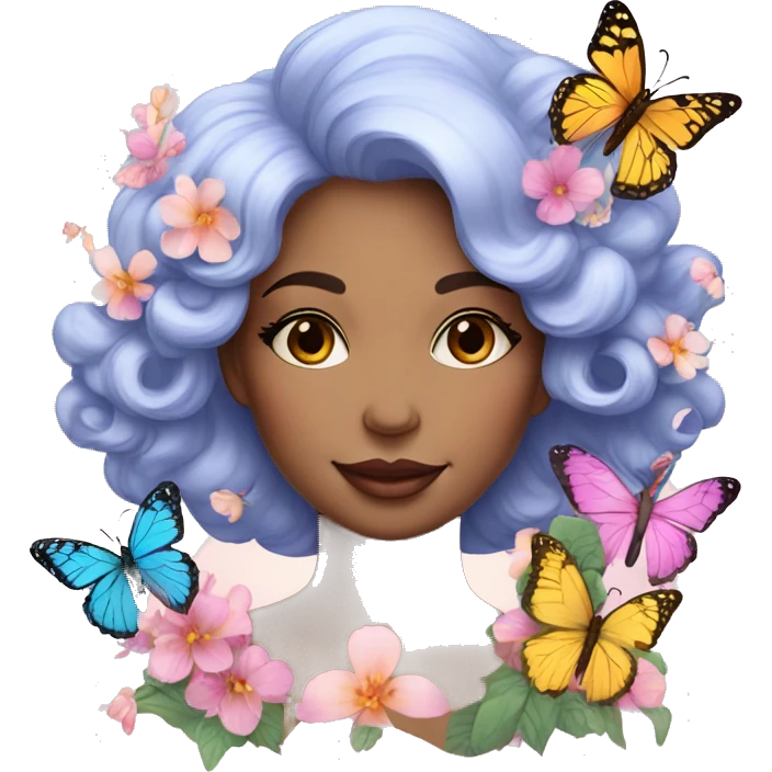 Gorgeous pastel lady with flowers and butterflies emoji