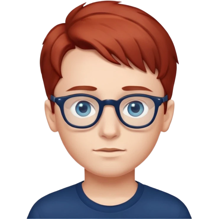 Ragazzo occhi blu scuro capelli rosso scuro liscio e occhiali  emoji