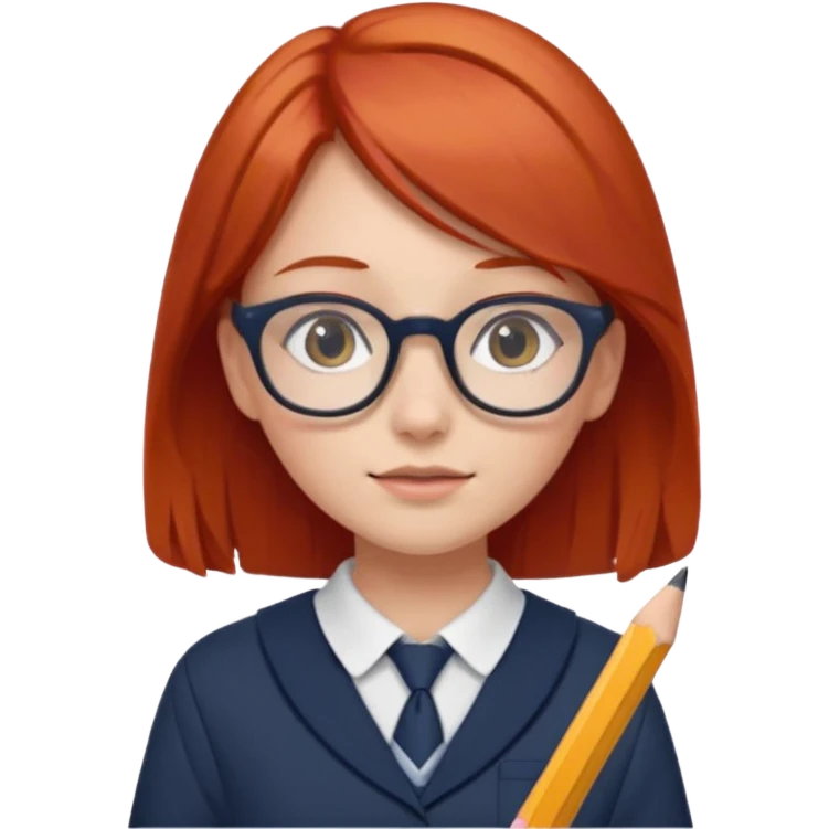 red hair girl kid with glasses → holding a pencil with school uniform emoji