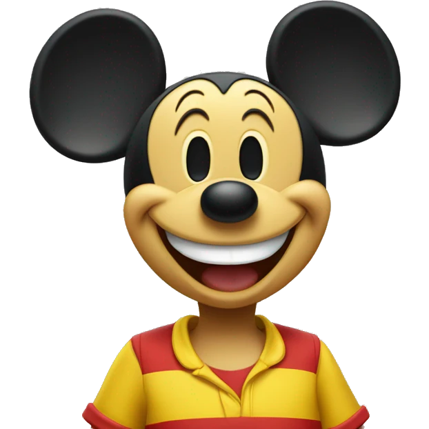 Mickey Mouse wearing red shorts and big yellow shoes, smiling happily. emoji