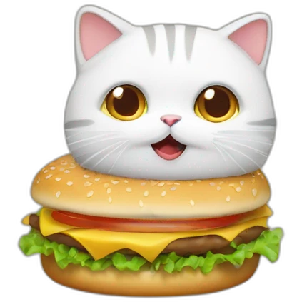 Un chat qui mange hamburger emoji