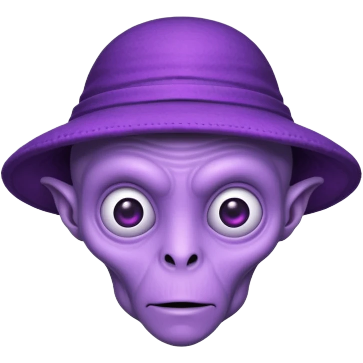 Purple alien with weird alien hat. Strong old face. emoji