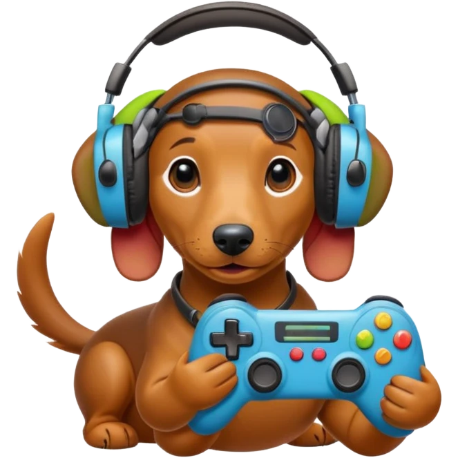 Dachshund With Heaphones and a Gaming controller emoji