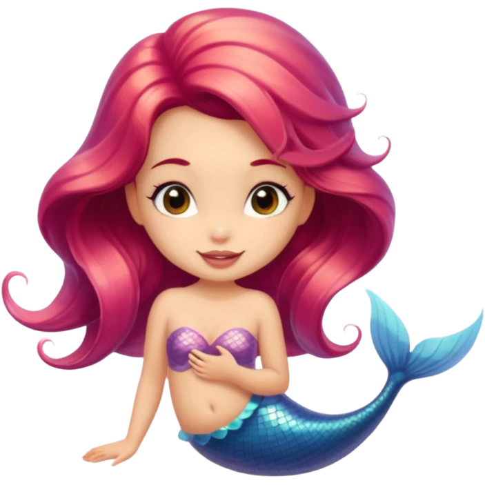 A cute mermaid emoji, looking coy and mischievous with a flirty smirk.  emoji