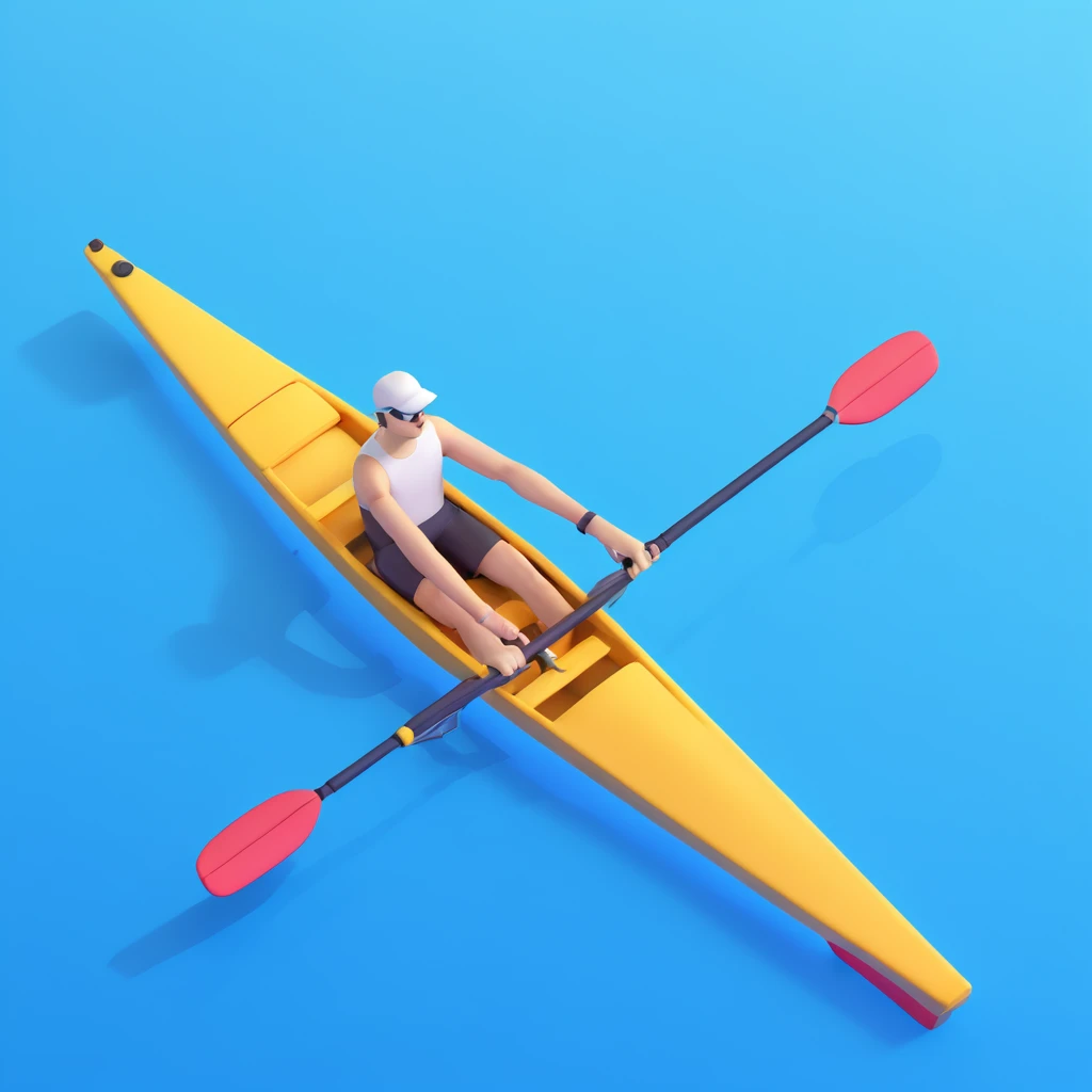 single-person Olympic rowing boat with a professional racing style, including the rower, bird's-eye view, light wavy sea underneath emoji