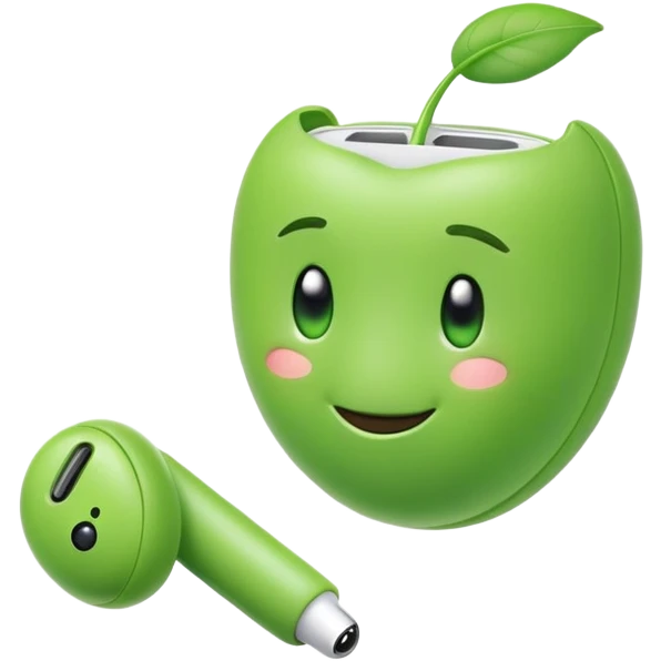 smiling cute green pea wearing airpods emoji