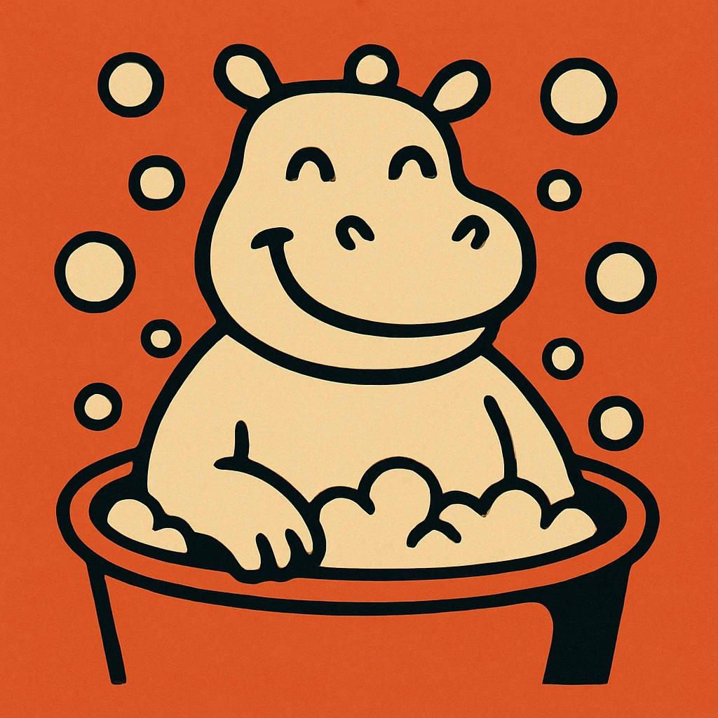 happy hippo with bubbles in bathtub emoji