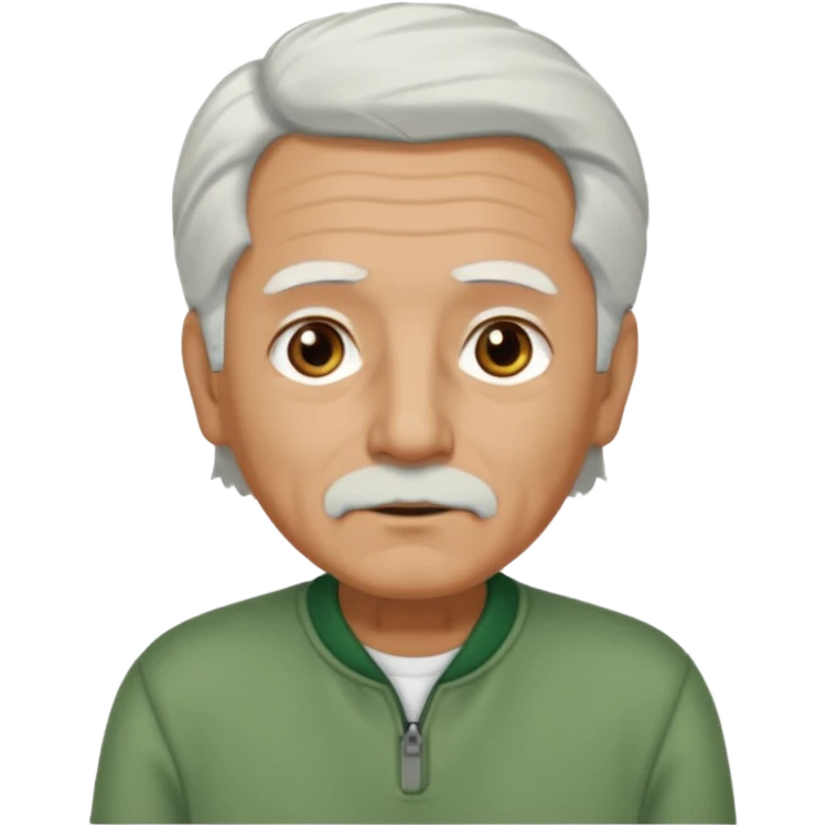 abuelo con pelo blanco, ojos cafés y ropa verde emoji