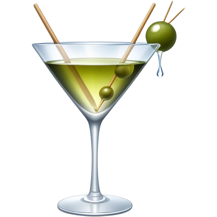 martini glass with crystal clear transparent liquid and an olive at the bottom skewered by a toothpick emoji