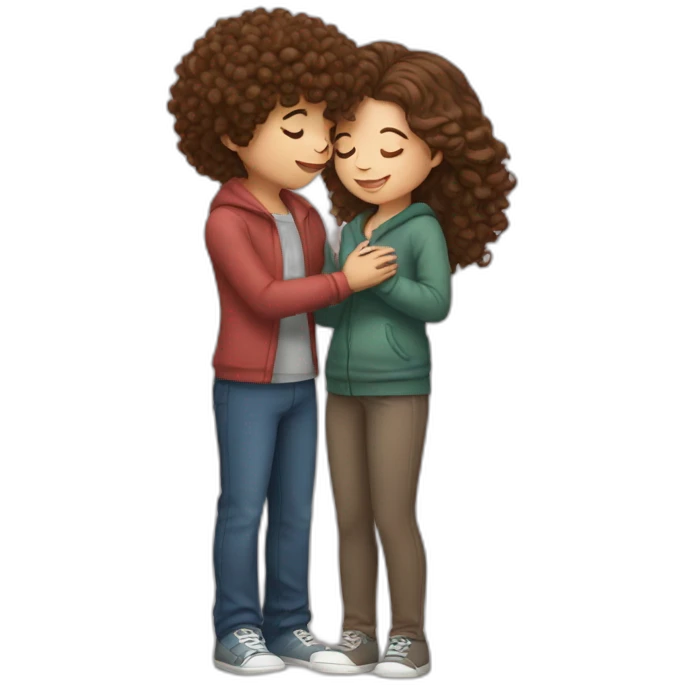 girl with brown hair kissing boy with curly brown hair emoji