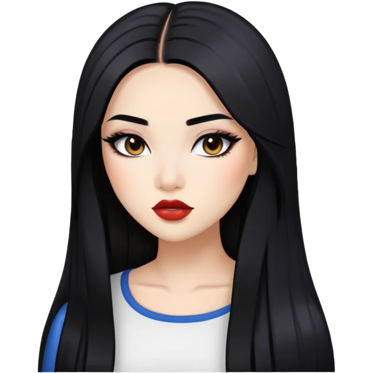 baddie with Asian and Latina features, long straight black hair, makeup, white skin emoji
