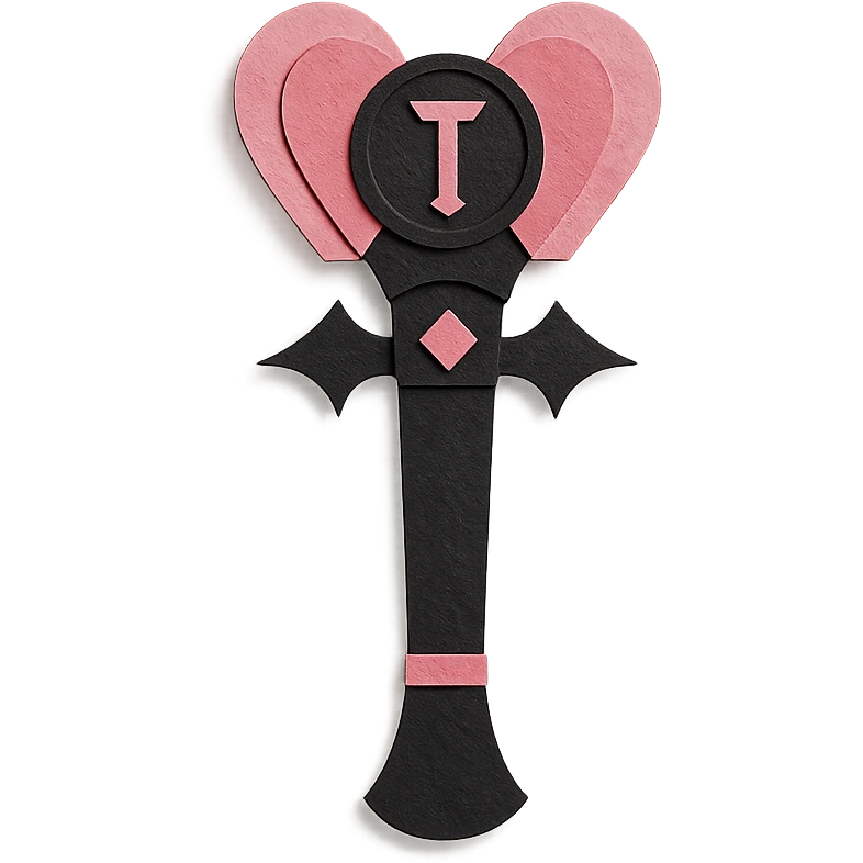 BLACKPINK-inspired gothic lightstick, no hearts, layered and graphic, black and pink, paper craft style emoji