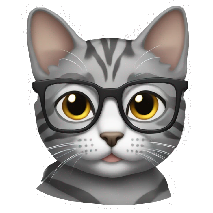 Gray tabby cat with nerdy glasses emoji