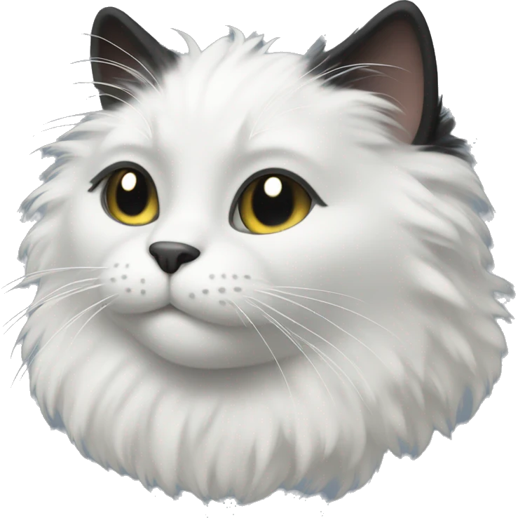 fluffy black cat with white spot on month emoji