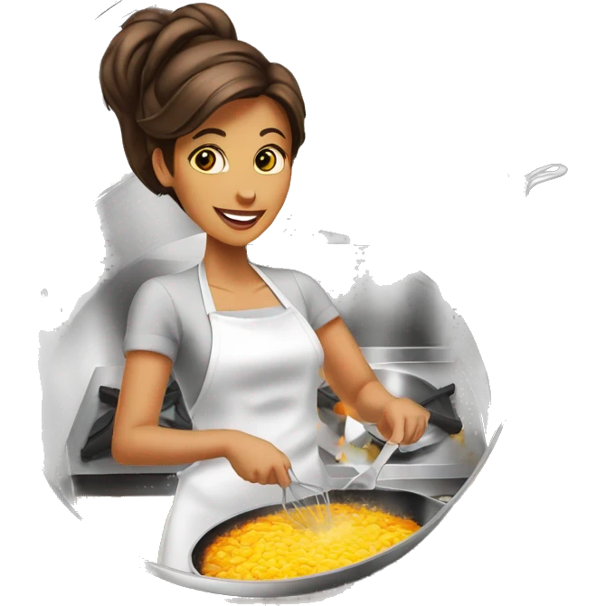 Beauty woman cooking in a stainless steel 10 inches skillet emoji