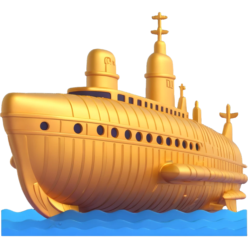 ancient Anunnaki golden submarine with ziggurat structures on top, underwater, cuneiform carvings, ornate details emoji