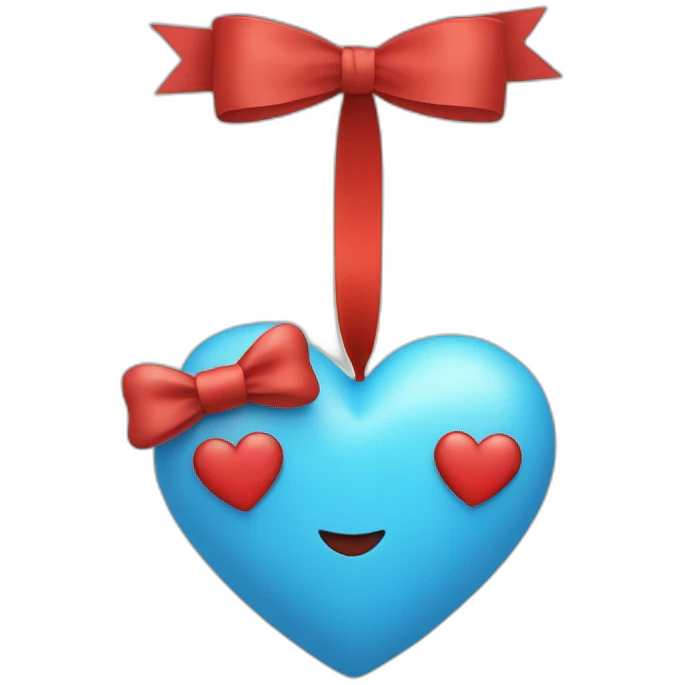 blue heart with red ribbon bow emoji