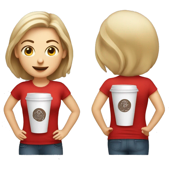 white barista girl in a red t-shirt with a cup of coffee emoji