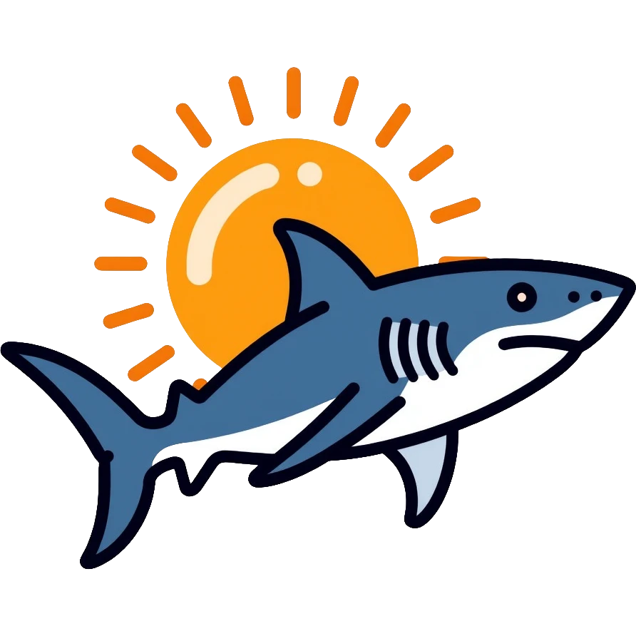 sun shark, a shark with sun rays coming out of it emoji
