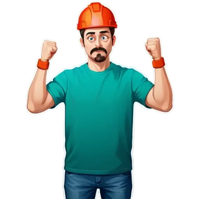 Man holding both arms in the air and holding an electrical cable der Man looks sad emoji