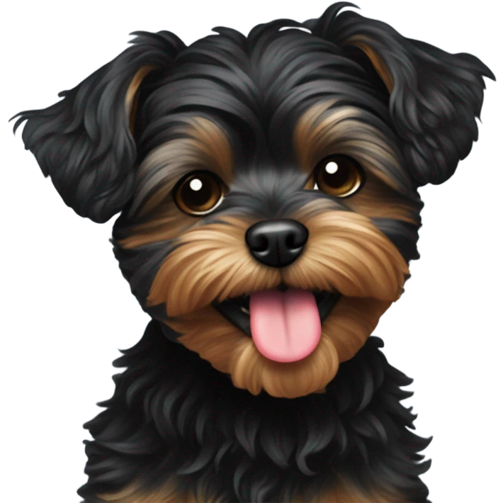 Fully Black Yorkiepoo sticking his tongue out  emoji