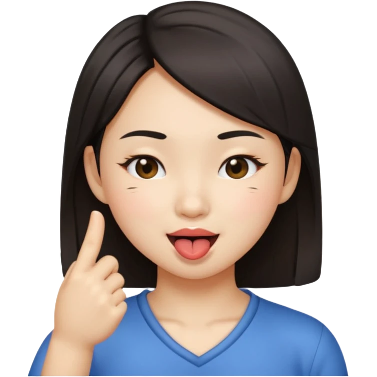 asian girl winking, one finger in her mouth  emoji