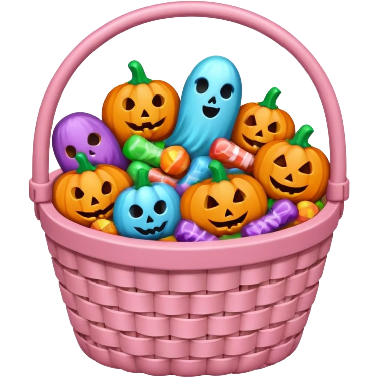 Soft pink básquet full of Halloween candys emoji