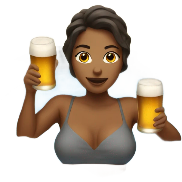 Female in hot tub with beer emoji