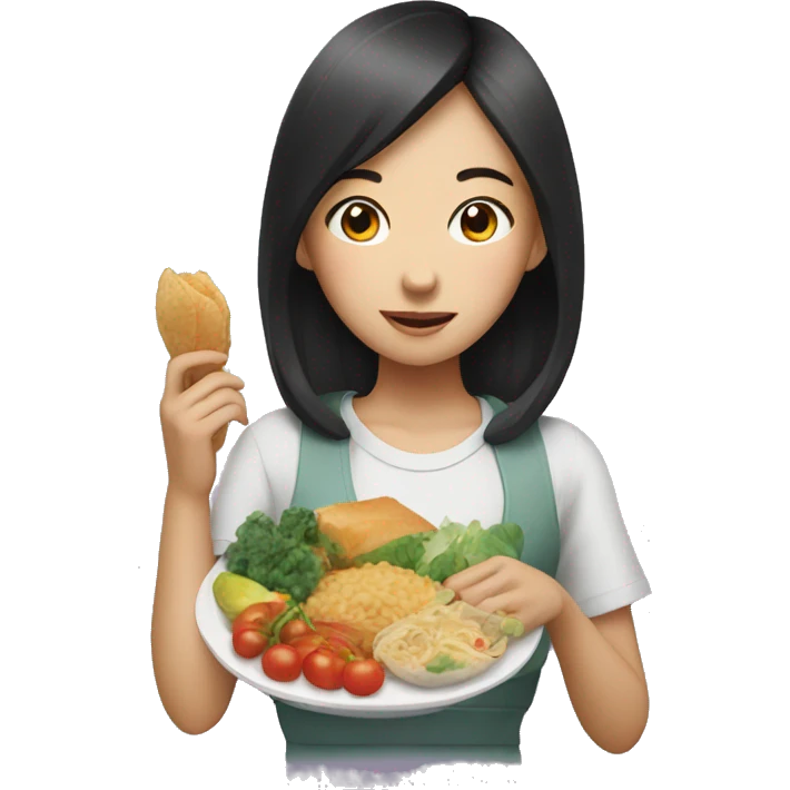 Asian girl with food emoji