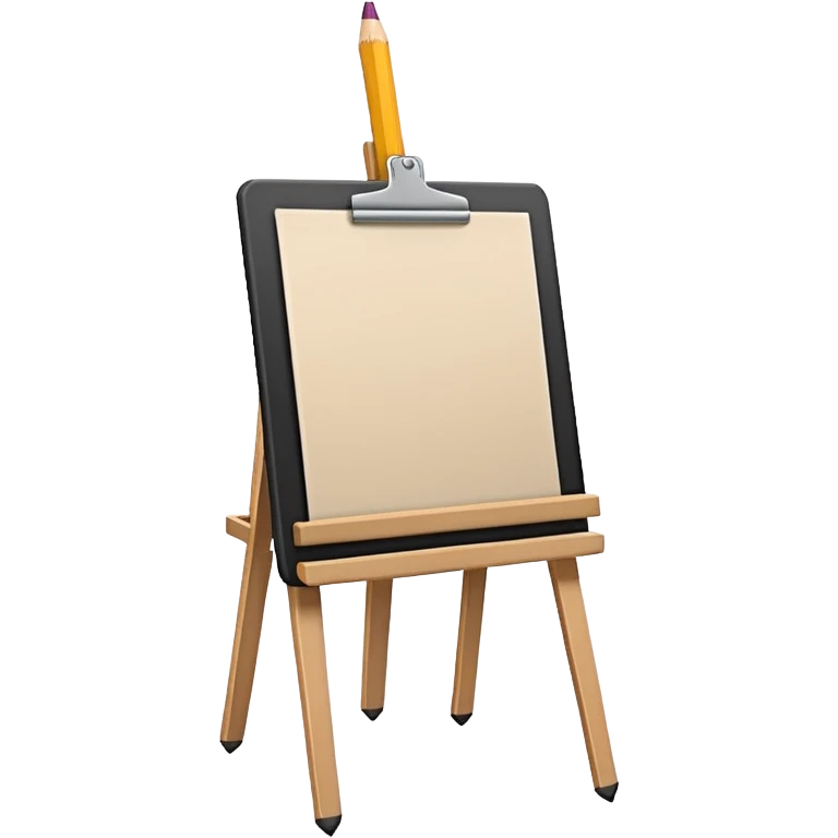 Minimalistic flat vector icon, iOS style, thin black contour on white background. Easel with a paper sheet and a pencil leaning against it. No text, no shadows emoji