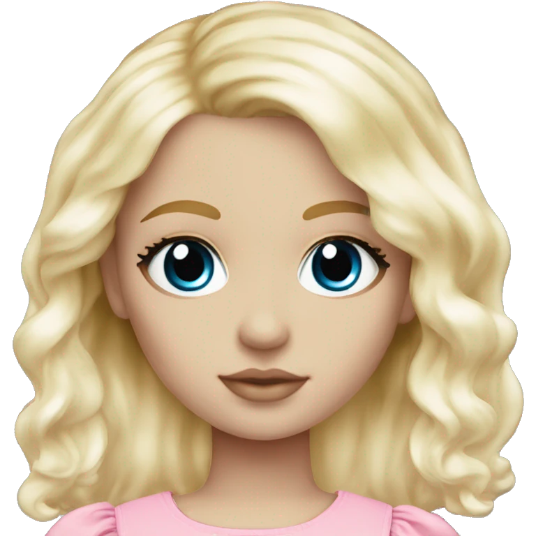 ocean blue doll eyes, blonde hair, feminine, pink, girl, angelic emoji