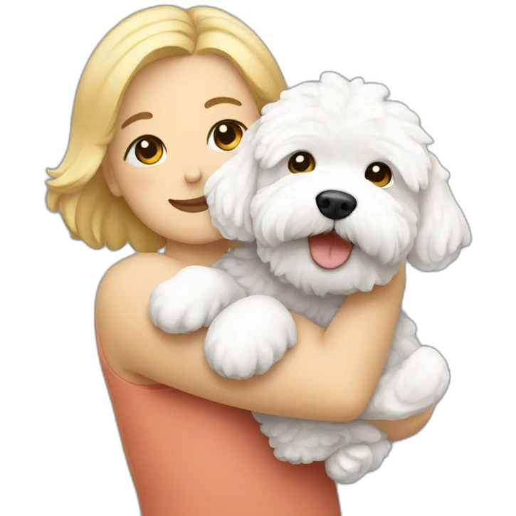 a woman and man hugging white maltipoo emoji