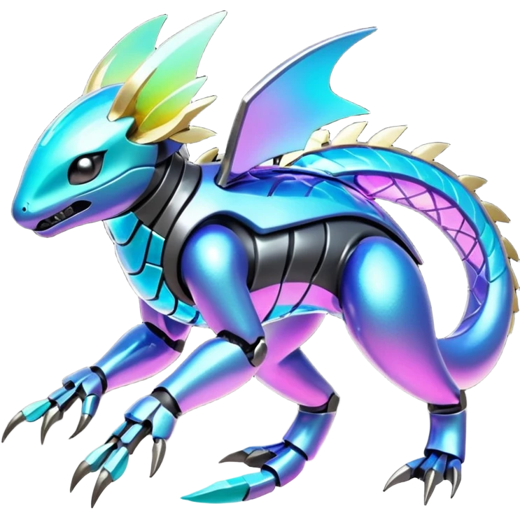  Epic legendary rare mechanical Shiny sparkly transparent bioluminescent luminescent vibrant bright pastel dark exotic iridescent colorful gradients futuristic modern metallic glossy glittery fantasy-cyber-Protogen-Fakémon-Pokémon-Vernid-creature emoji