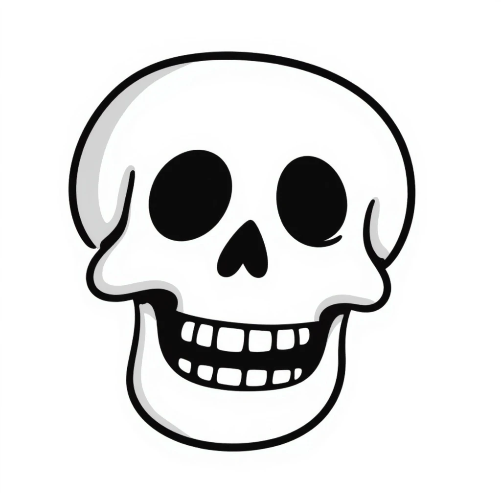 skeleton head, hand drawn doodle style emoji