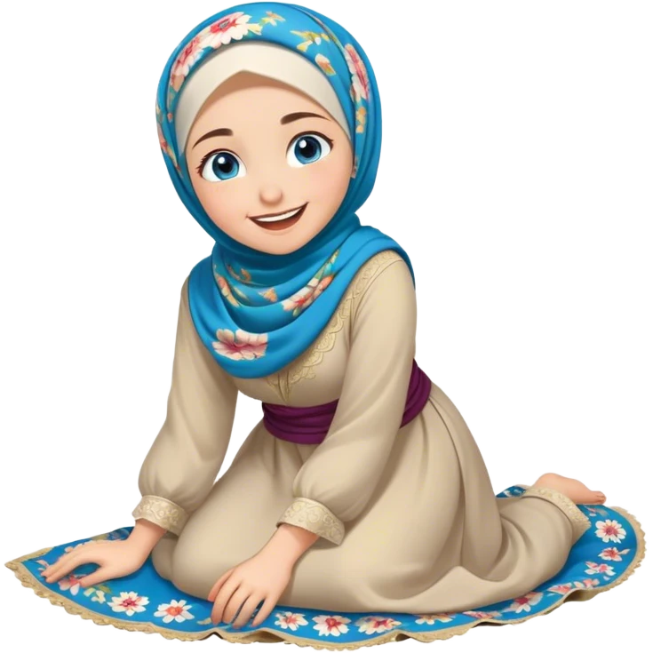 Turkish beautiful finish Konya girl blue eyes with floral hijab and islamic dress she’s Rolling on the Floor Laughing  emoji