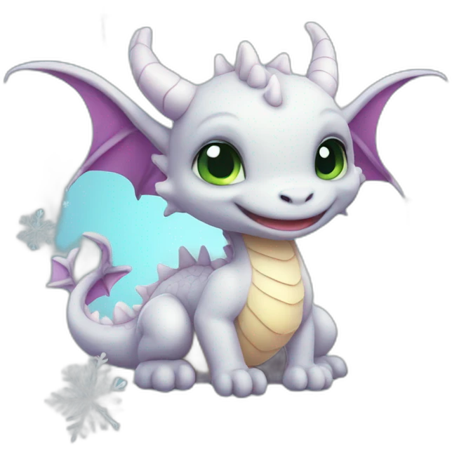Cute baby dragon, snowflakes emoji