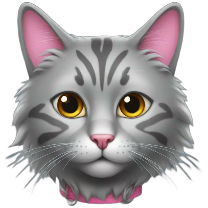 cowboy gray cat with a lot of hair with pink noes emoji