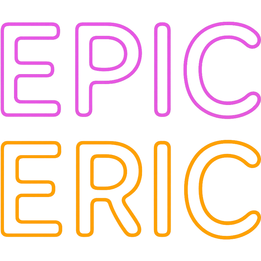 Make the neon sign 'epic eric' animated with a purple and orange glow on a transparent background. The animation should highlight the neon effect with vibrant purple and orange glowing lights. emoji