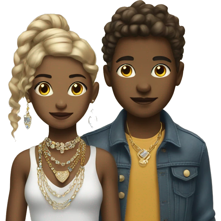 Girl and boy with jewelry and style emoji